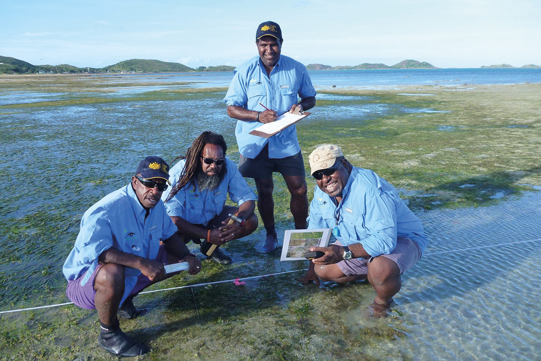 Rangers monitoring the health of seagrasses. Credit: TropWater.