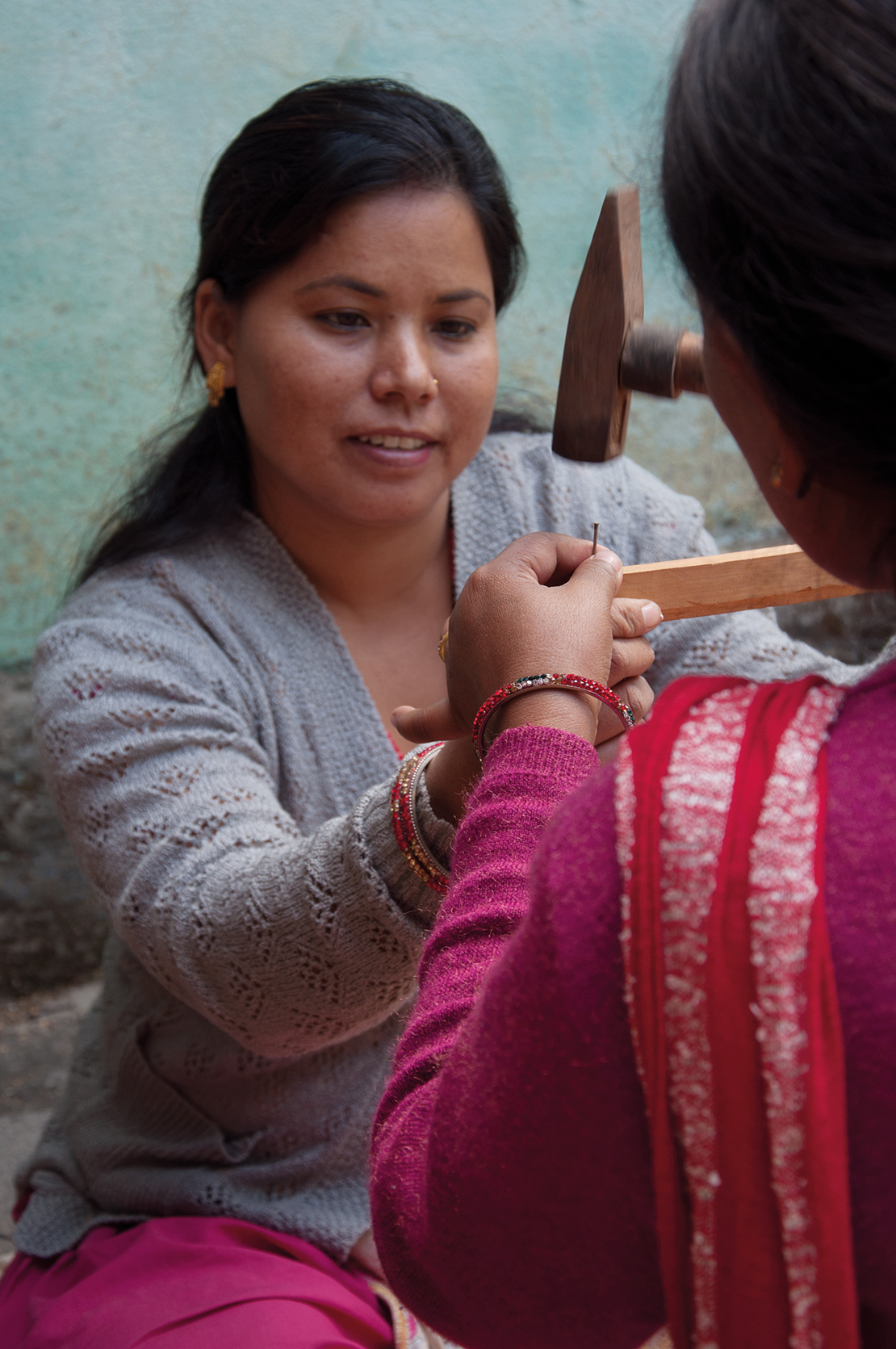 Women making crafts at a workshop using wood from a community-managed forest near Hetauda, Nepal. Credit: Claire Bracegirdle.