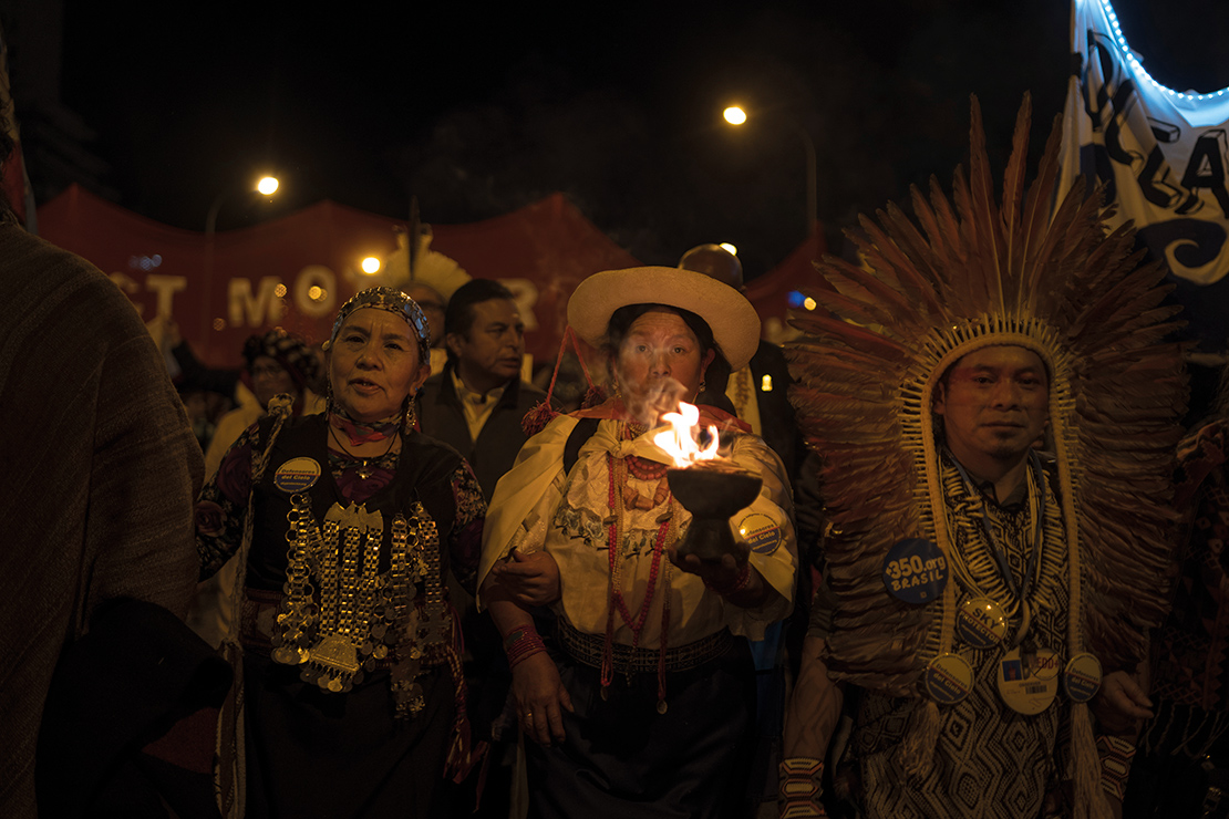 Indigenous Americans march as part of Fridays for Future to highlight the impacts of climate change on their way of life. Credit: ph_m.